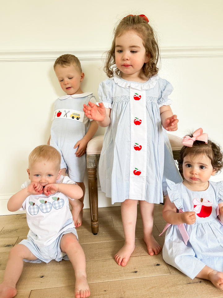Blue Gingham Apple Boys Short Set