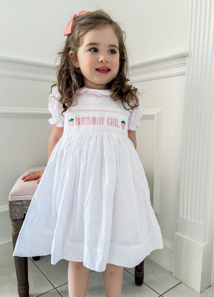 Birthday Girl Smocked Strawberry Dress
