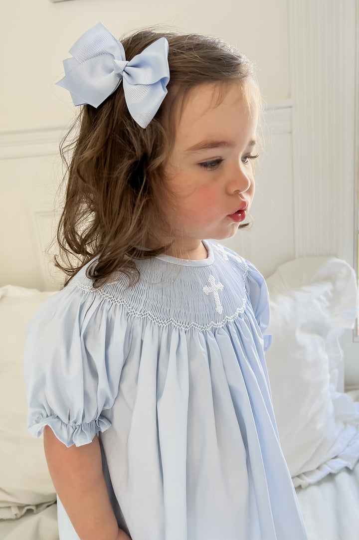 Smocked Cross Dress in Blue