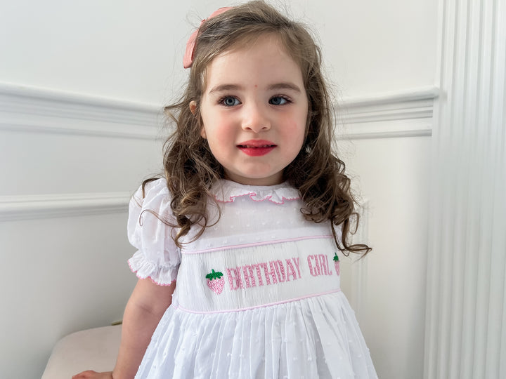 Birthday Girl Smocked Strawberry Dress