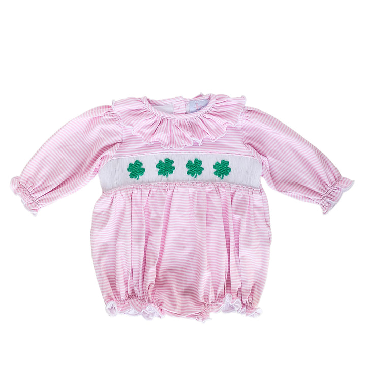 Maude Pink Four Leaf Clover Smocked Bubble
