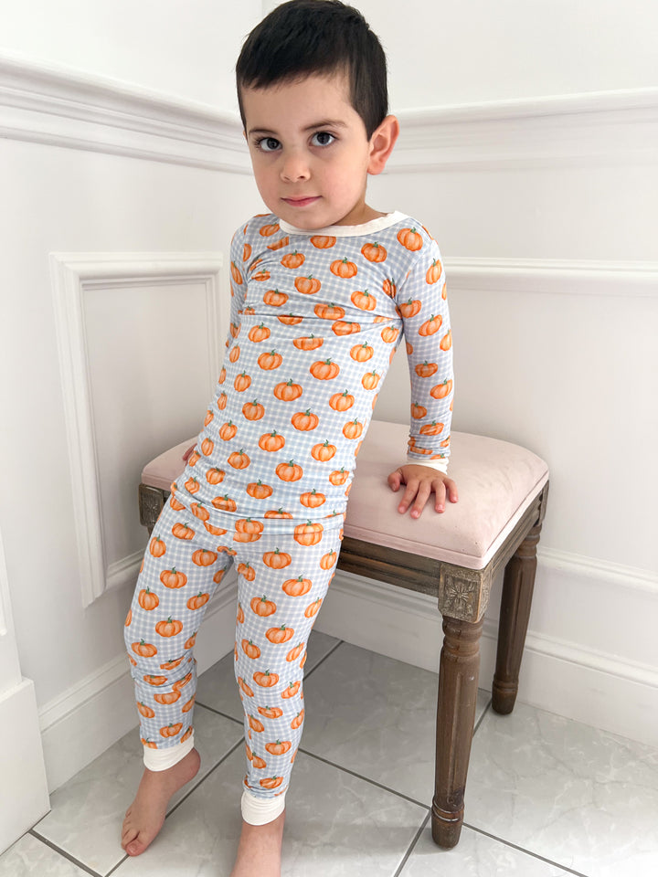 Blue Gingham Pumpkin Bamboo Two Piece Set