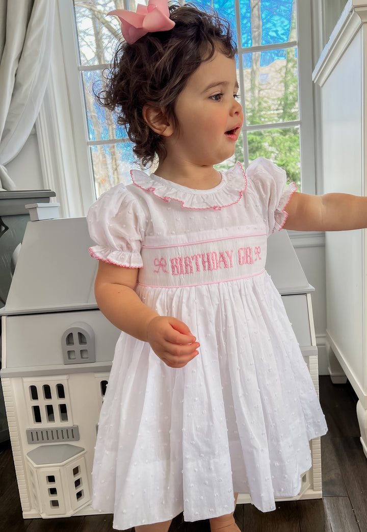 Birthday Girl Smocked Bow Dress