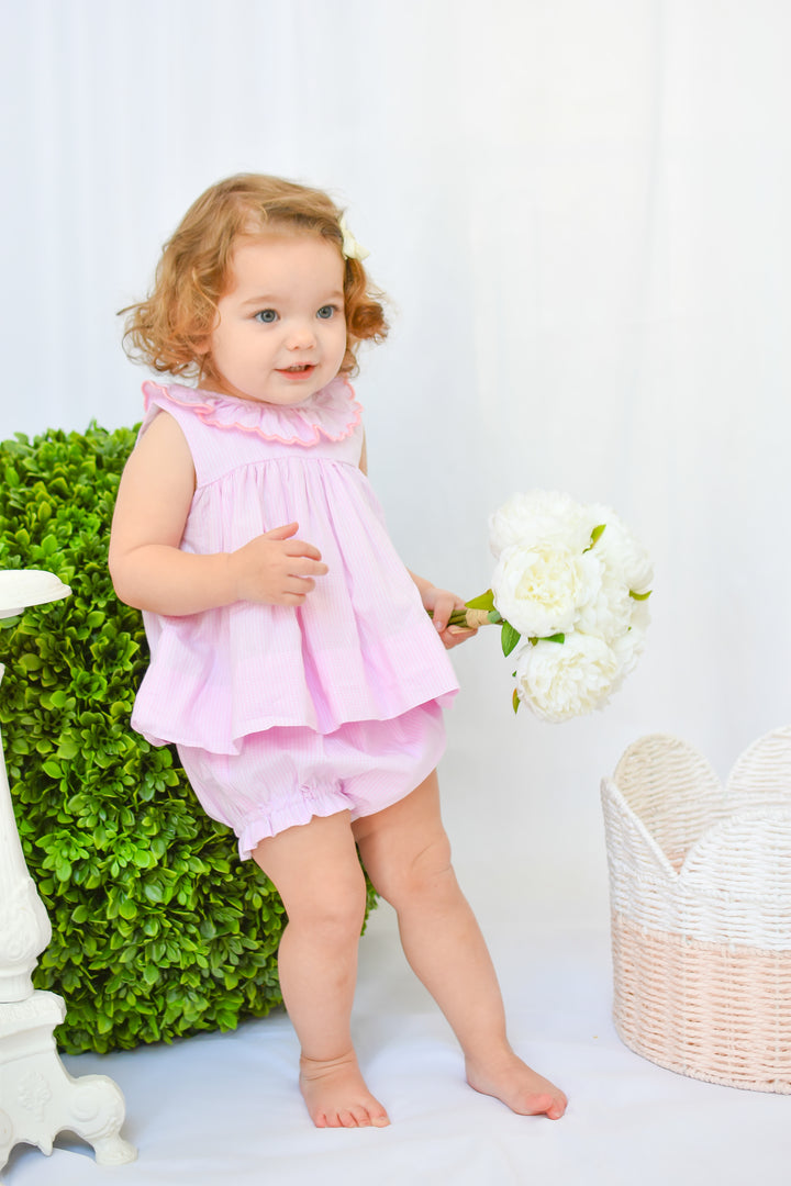 Pink Ruffle Collar Smocked Diaper Set