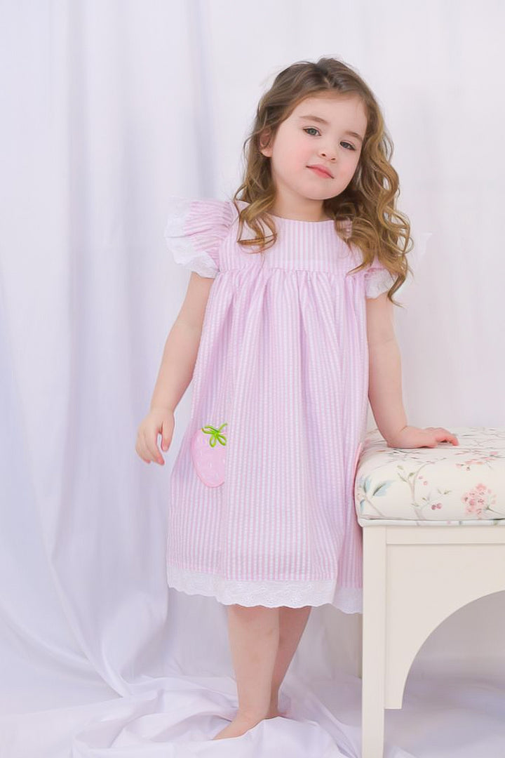 Pink Seersucker Strawberry Dress