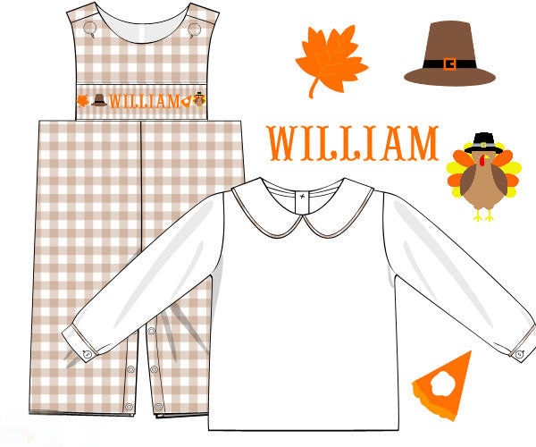Hand Smocked Custom Name Custom Boys Thanksgiving Longall