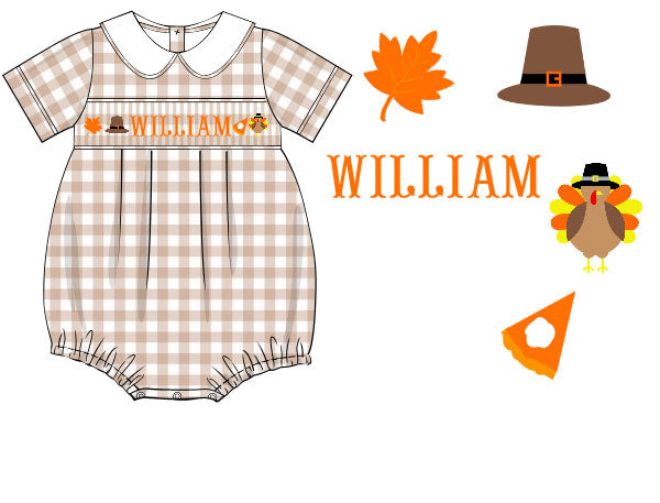 Hand Smocked Custom Name Boys Thanksgiving Bubble