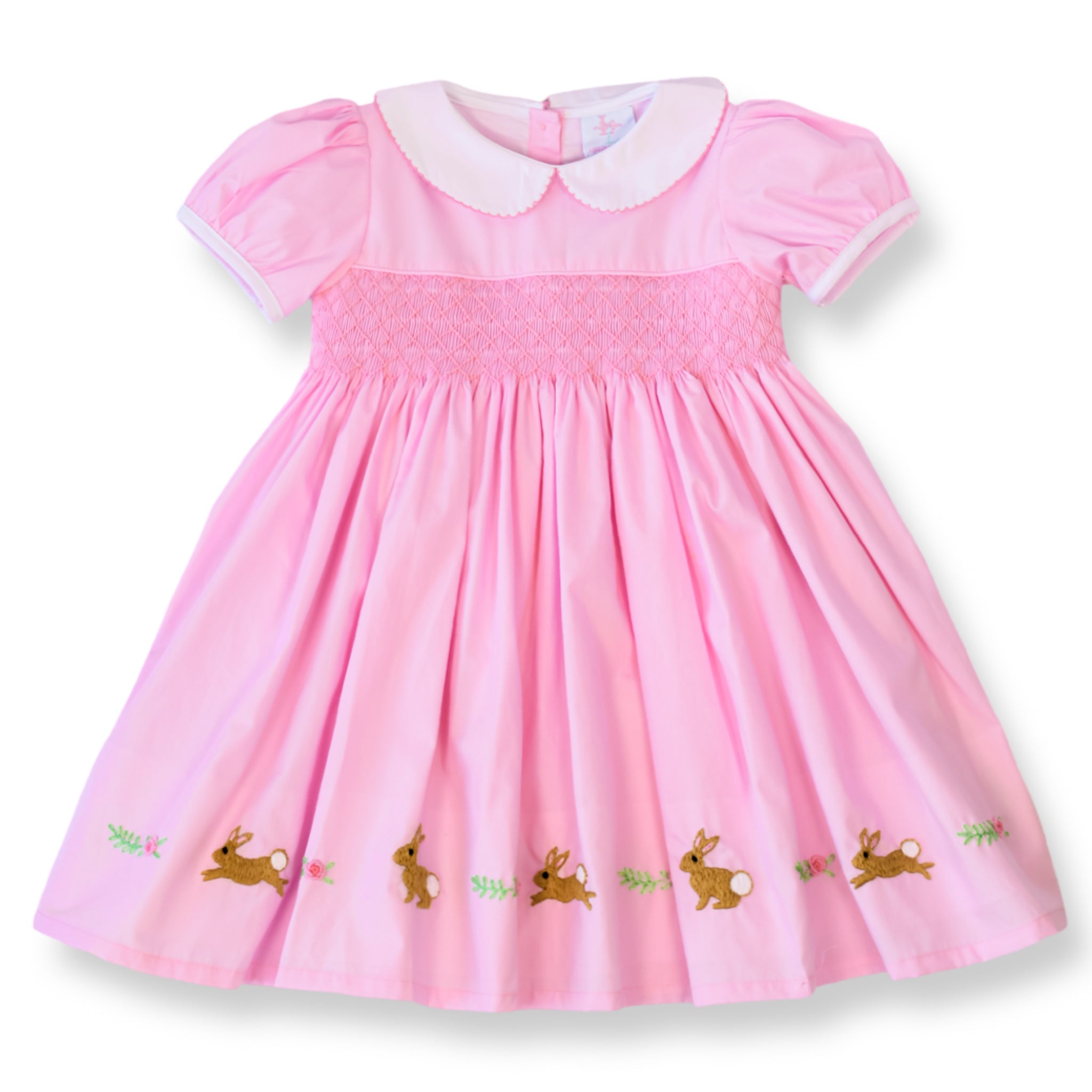 smocked easter dress Girls Easter Bunny Smocking Embroidered Lace Cuff Blue Dress – Rylee Faith  Designs main image 0
