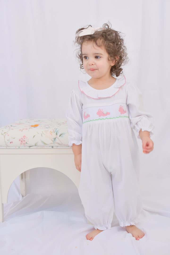 Pink Bunny Smocked Romper