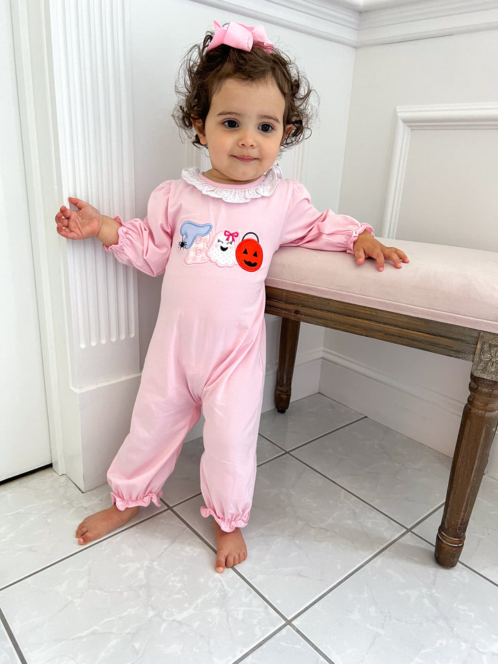 Boo Cute Pink Applique Halloween Romper