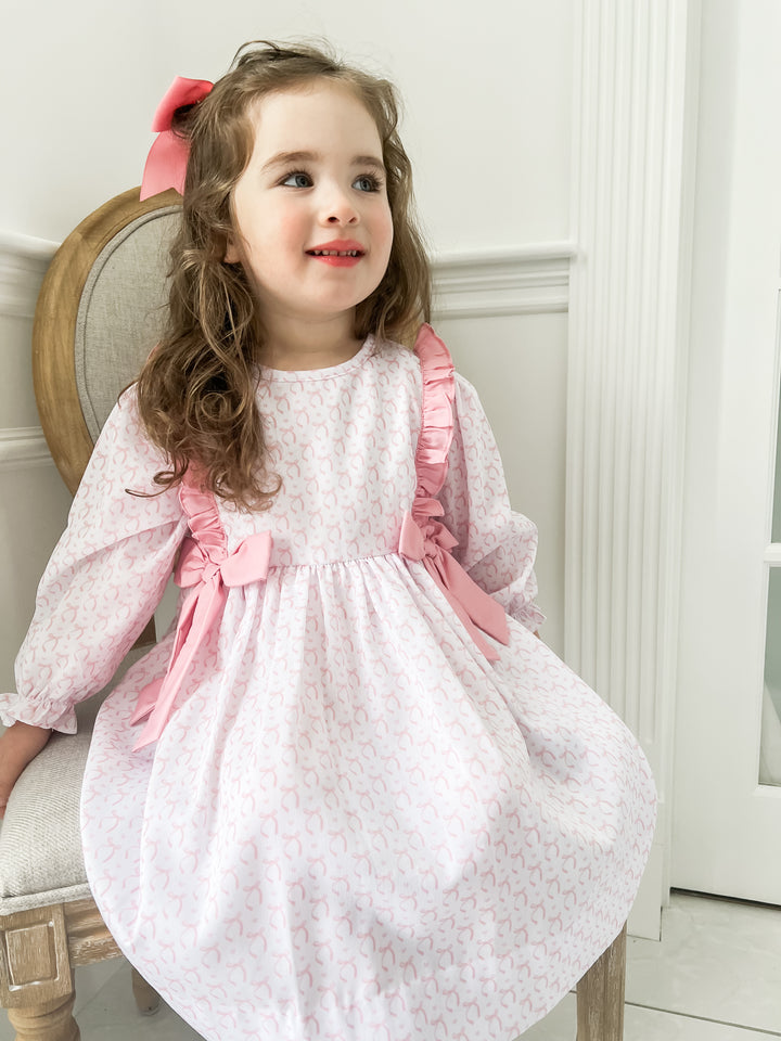 Bella Bow Pink Ruffle Smocked Dress