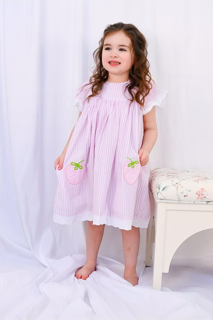 Pink Seersucker Strawberry Dress