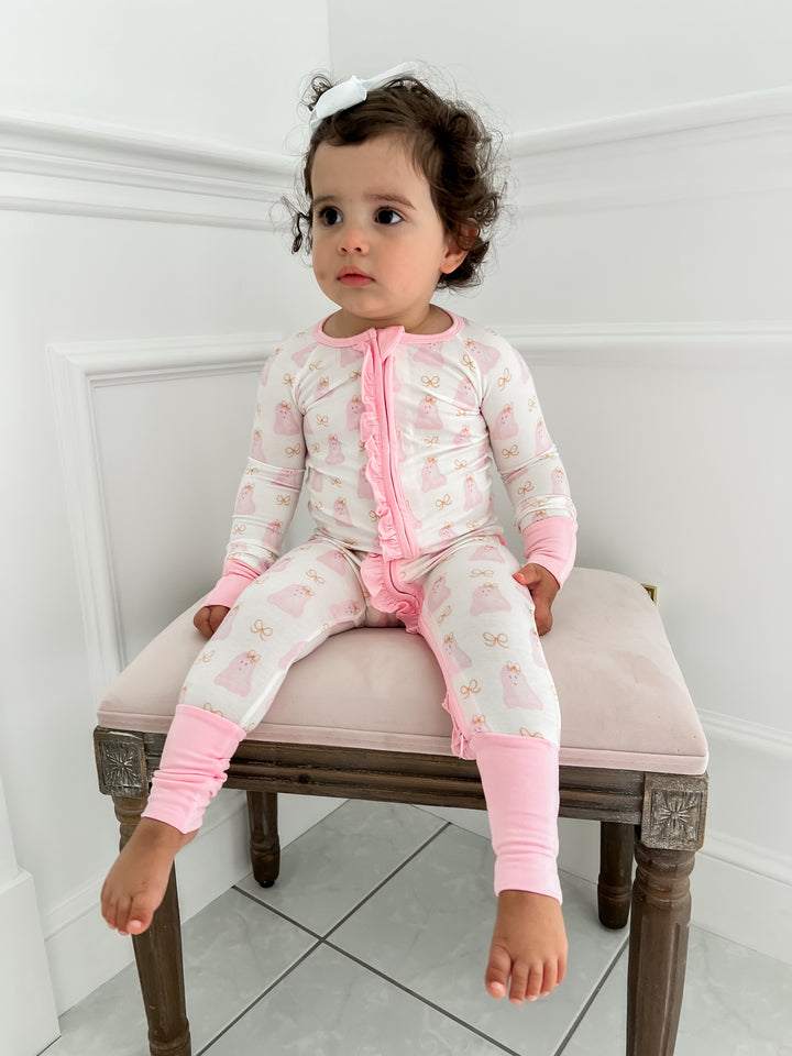Gia Ghost & Bows Ruffle Bamboo Footie