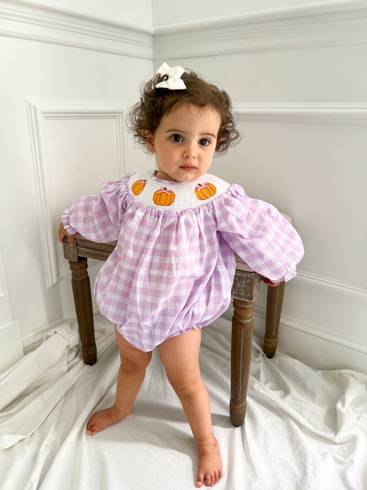 Girls Purple Gingham Pumpkin Bubble