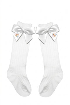 Turkey Knee Socks with Bows in White