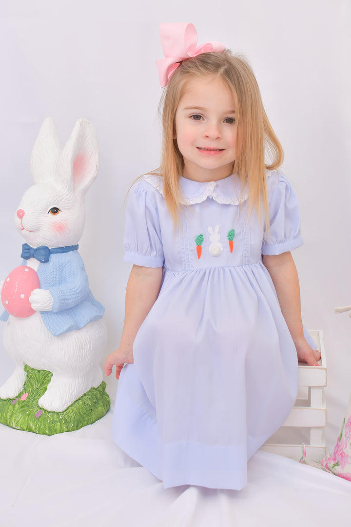 French Knot Bunny and Carrot Smocked Dress