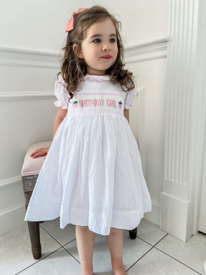 Birthday Girl Smocked Strawberry Dress