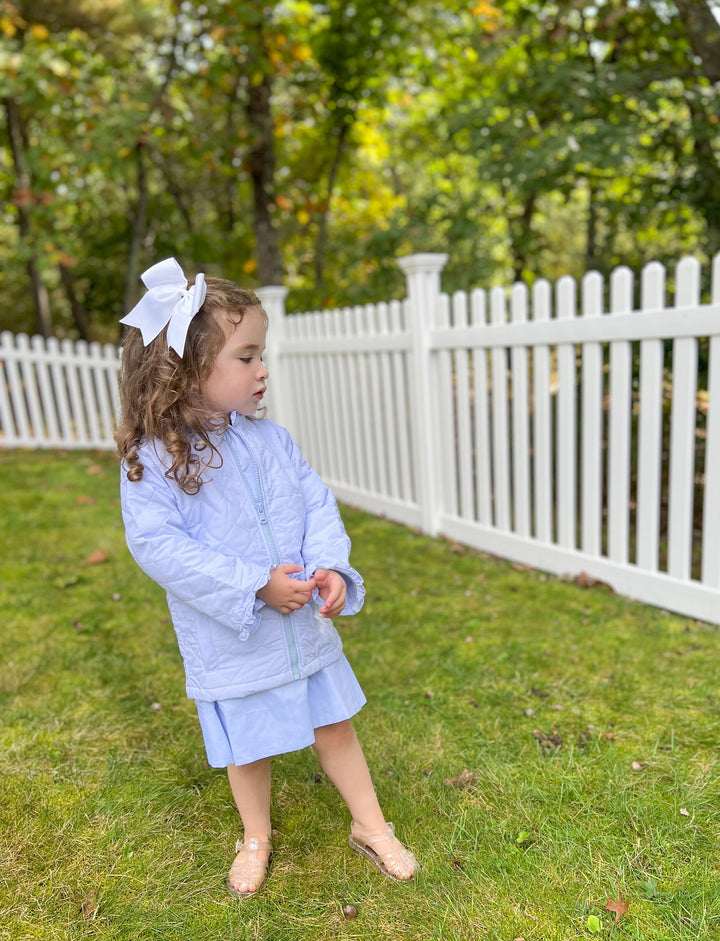 Blue Quilted Ruffle Coat
