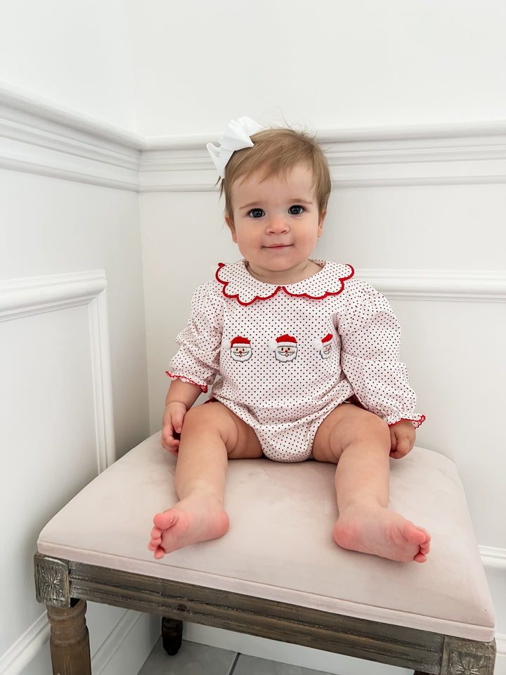 Girls Polka Dot Santa Smocked Bubble