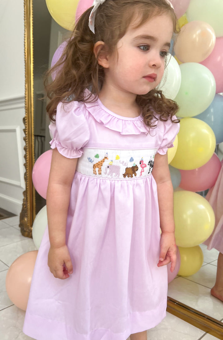 Smocked Safari Party Dress - Ruffle Collar
