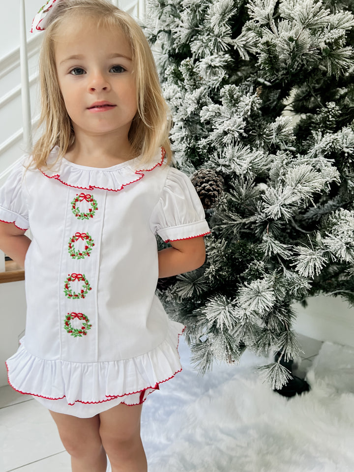 Cecilia Wreath Smocked Diaper Set