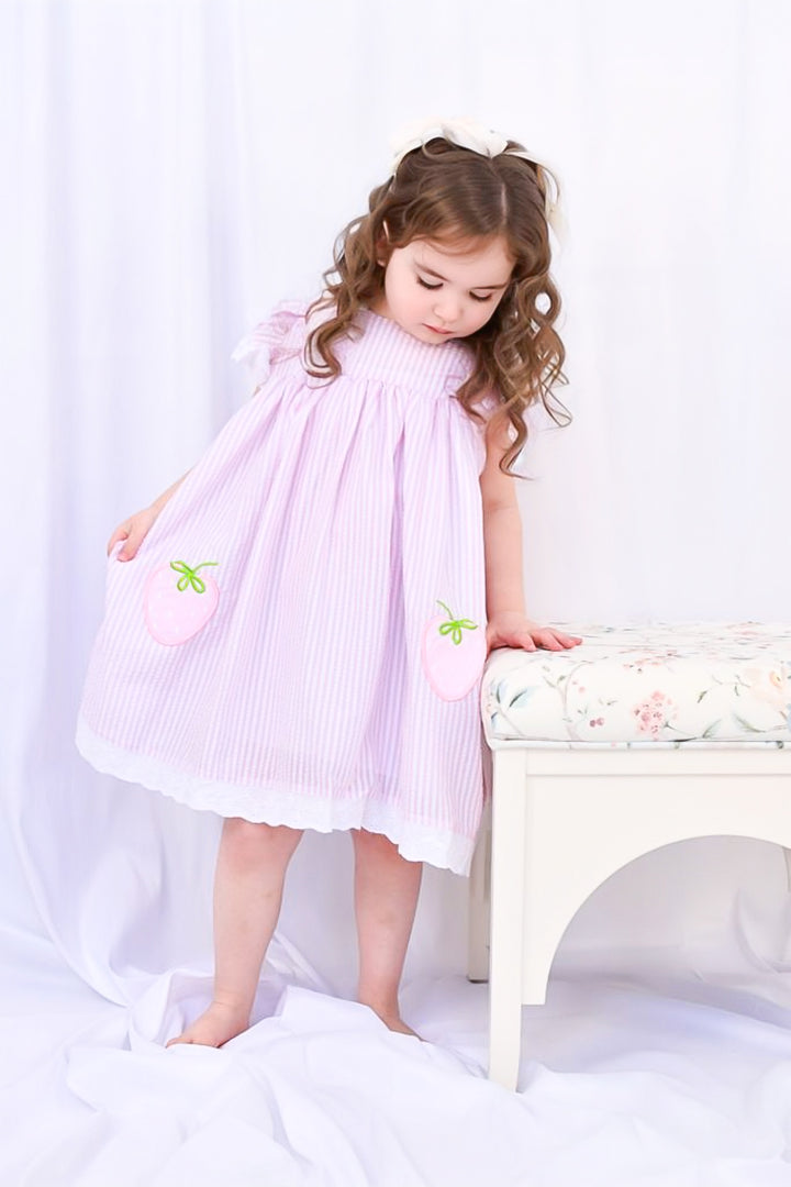 Pink Seersucker Strawberry Dress