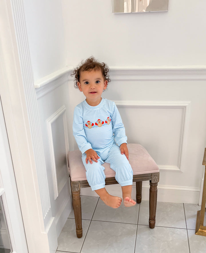 Boys Blue Striped Turkey Romper