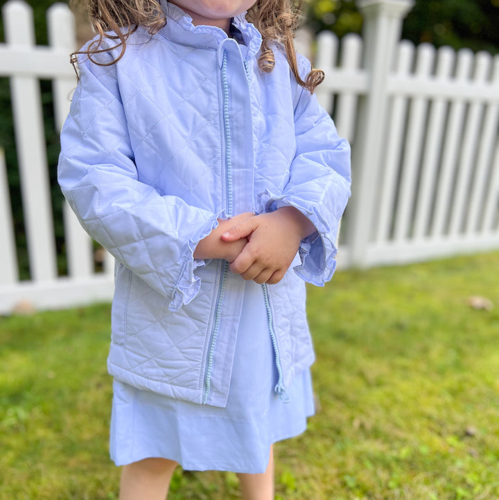 Blue Quilted Ruffle Coat