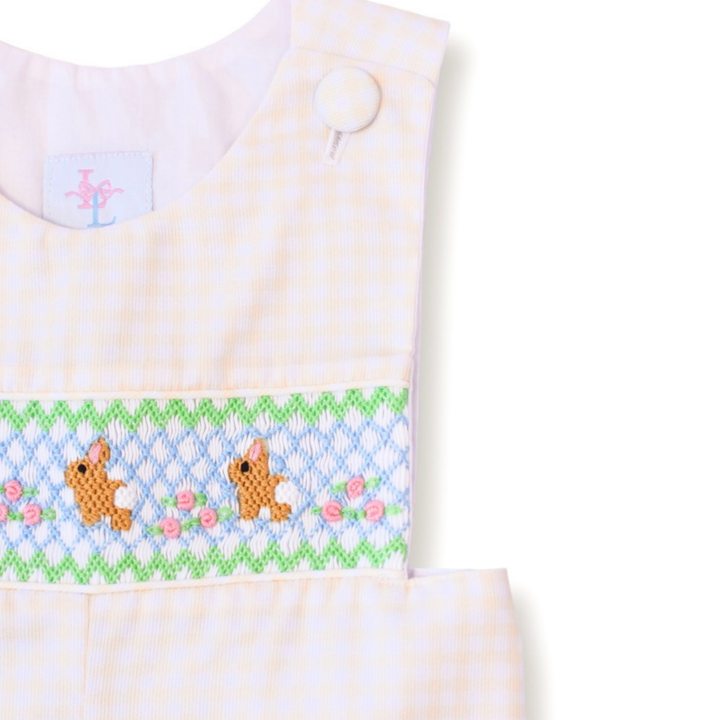 Michael Bunny Smocked Yellow Gingham Shortall