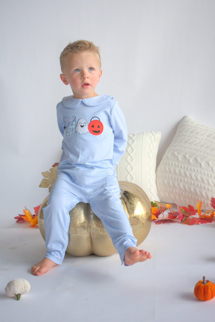 Blue “BOO” Halloween Appliqué Romper