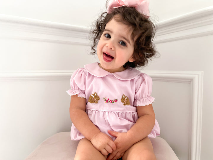 Cally Bunnies and Florals Pink Smocked Bubble
