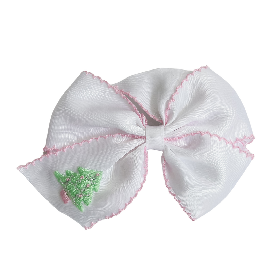 Embroidered Christmas Tree Hair Bow