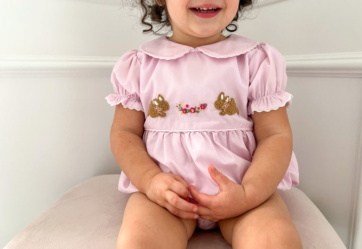 Cally Bunnies and Florals Pink Smocked Bubble