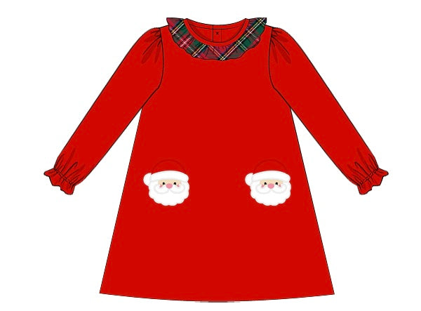 PRE-ORDER Girls Red Santa Pocket Christmas Dress