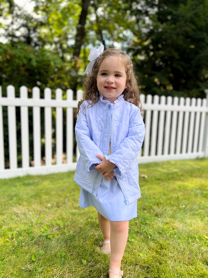 Blue Quilted Ruffle Coat