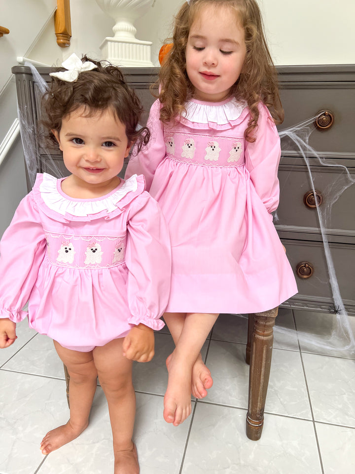 Pink Smocked Ghost Dress with Ruffle Collar