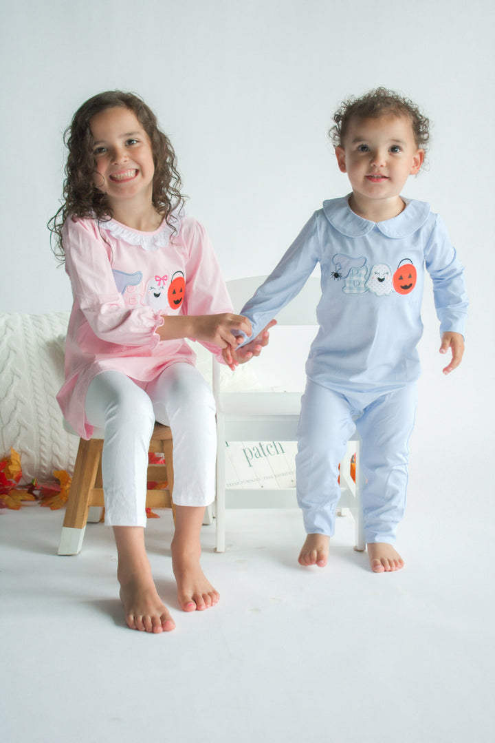 Blue “BOO” Halloween Appliqué Romper