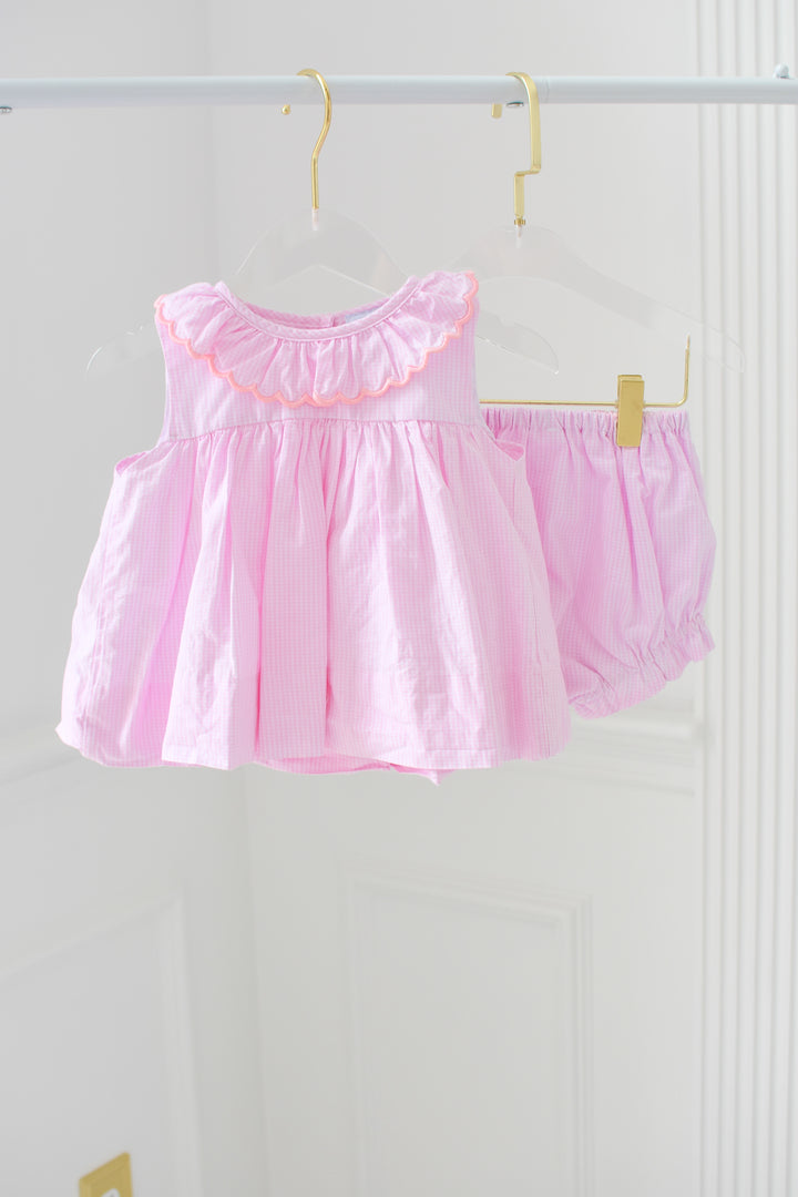 Pink Ruffle Collar Smocked Diaper Set