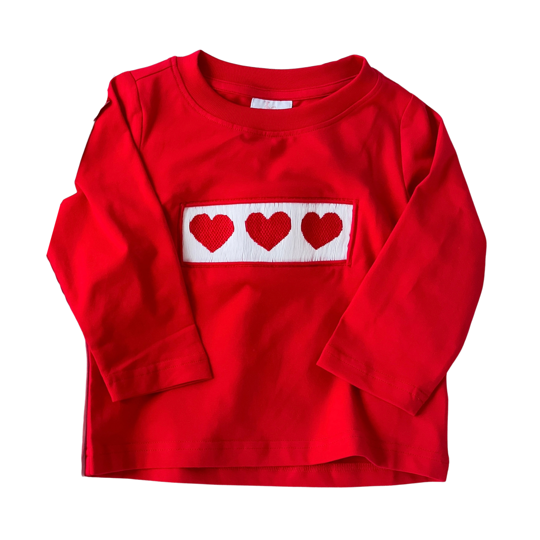 Red Heart Smocked Boy Shirt