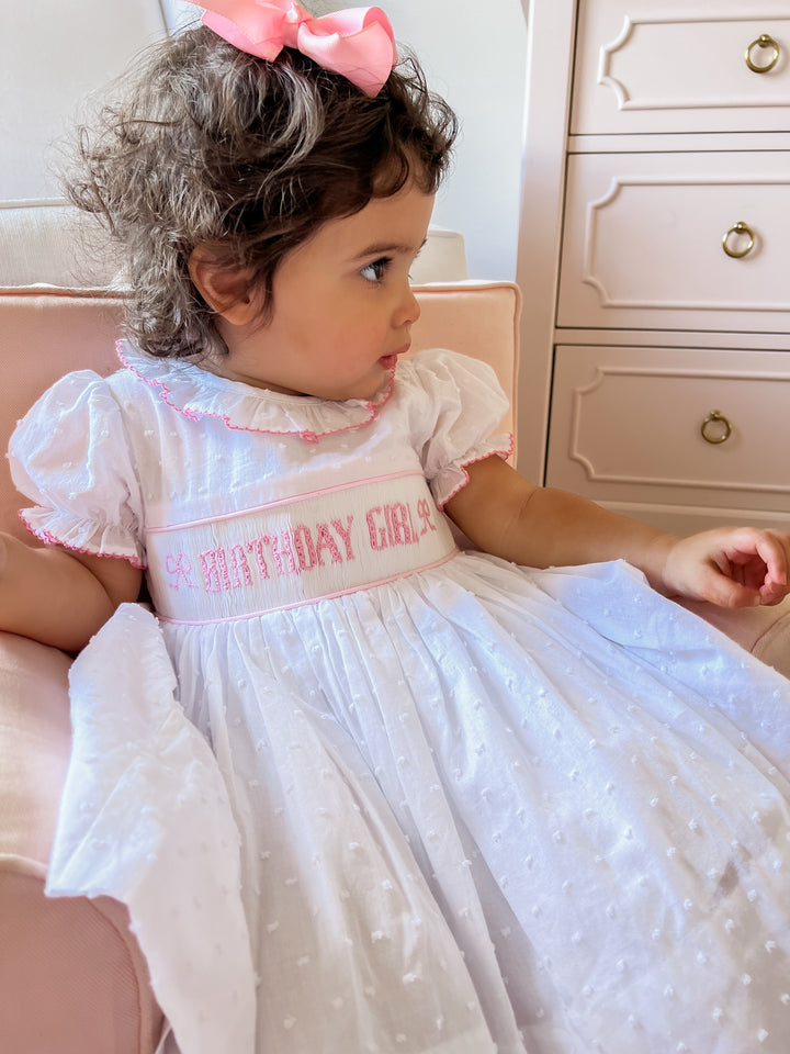 Birthday Girl Smocked Bow Dress