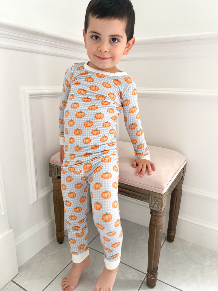 Blue Gingham Pumpkin Bamboo Two Piece Set