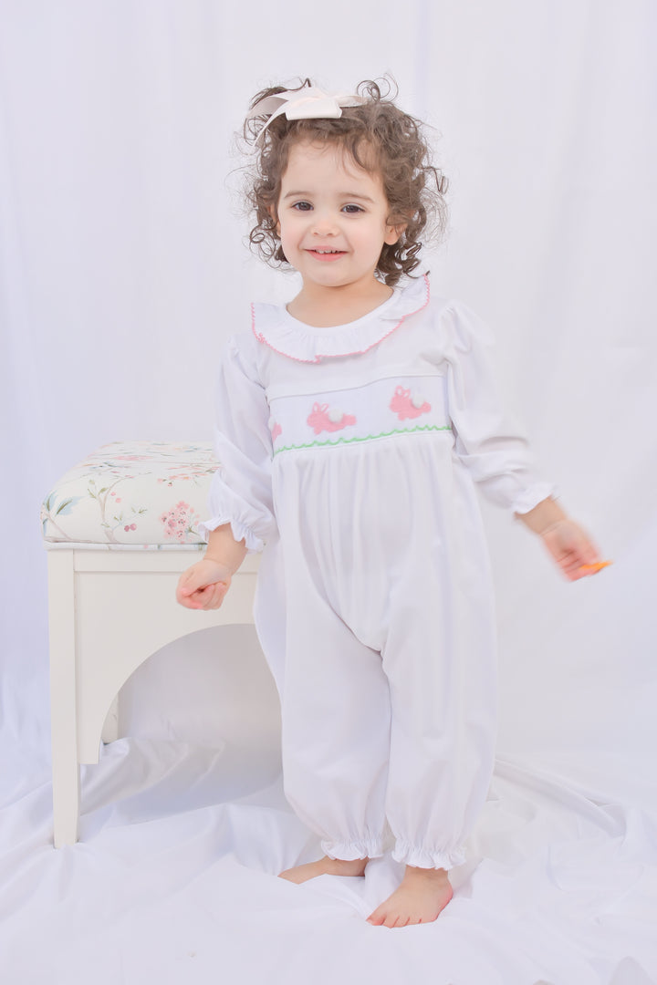 Pink Bunny Smocked Romper