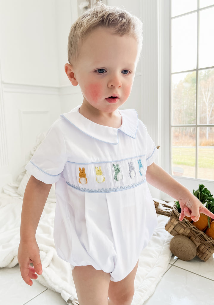 Caleb Colorful Bunny Smocked Bubble