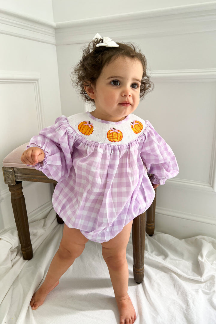 Girls Purple Gingham Pumpkin Bubble