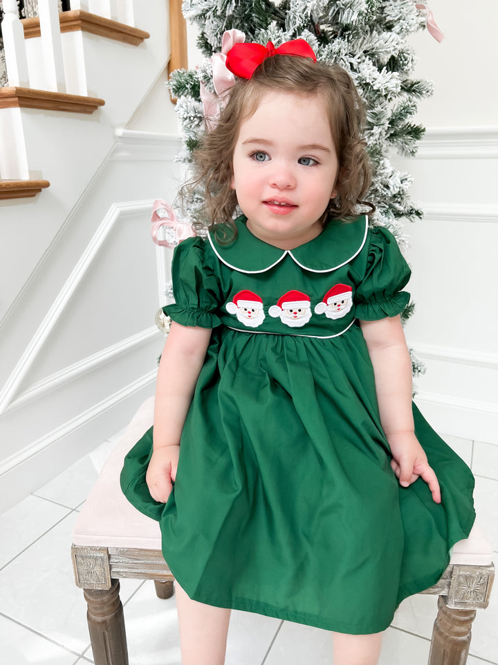 Green Collared Santa Smocked Dress