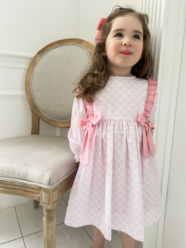 Bella Bow Pink Ruffle Smocked Dress