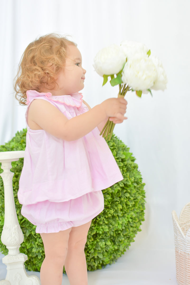 Pink Ruffle Collar Smocked Diaper Set