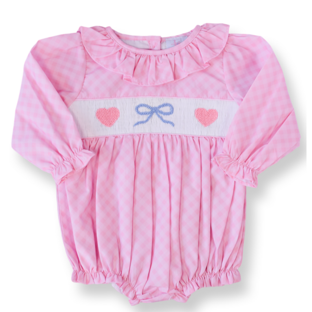 Heart & Bow Gingham Smocked Bubble