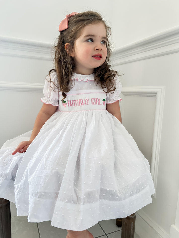 Birthday Girl Smocked Strawberry Dress