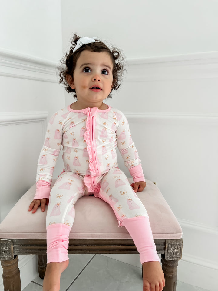 Gia Ghost & Bows Ruffle Bamboo Footie